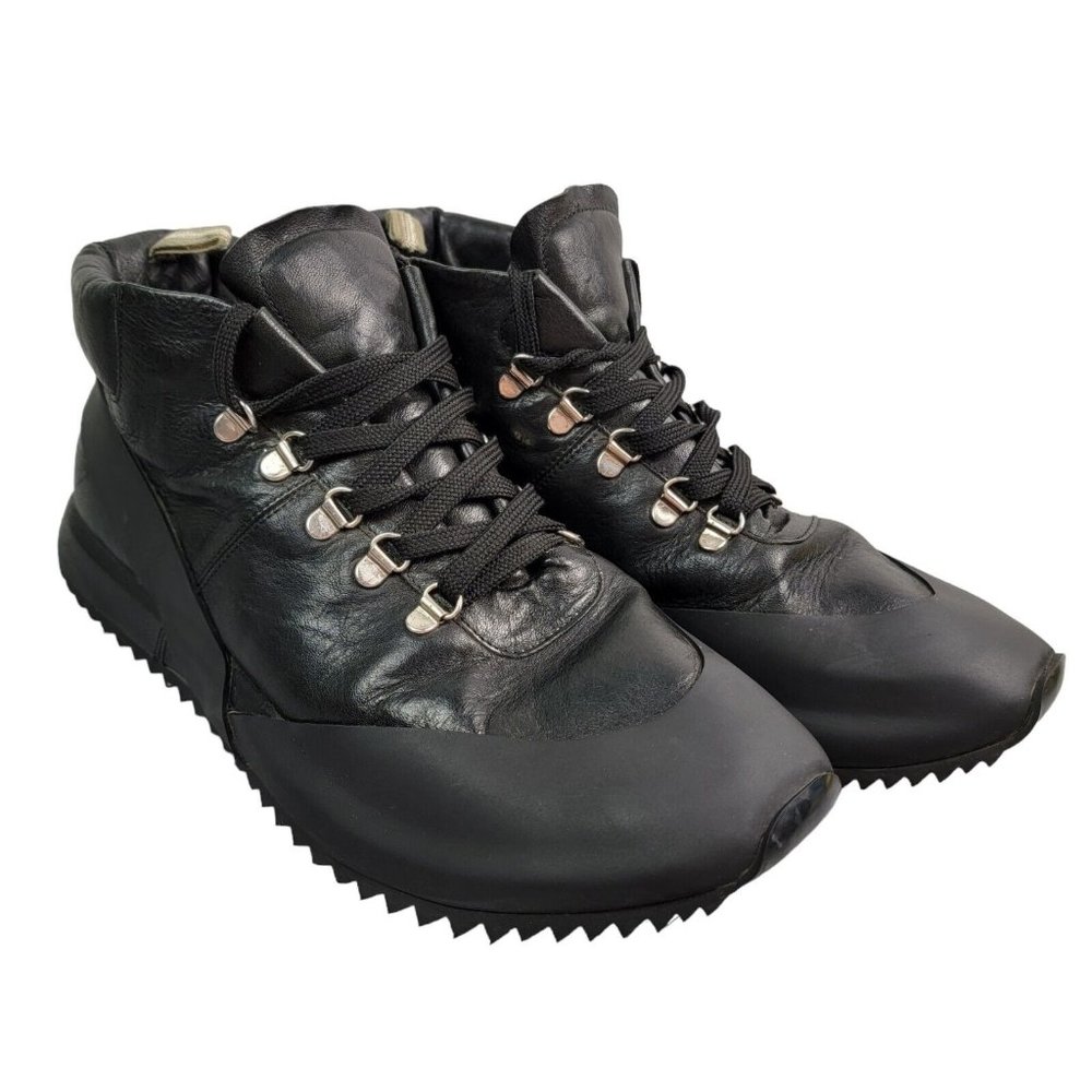 Officine Creative Black Leather Lace Up Tie Ankle Boots Mid Race Rare Sz 44.5